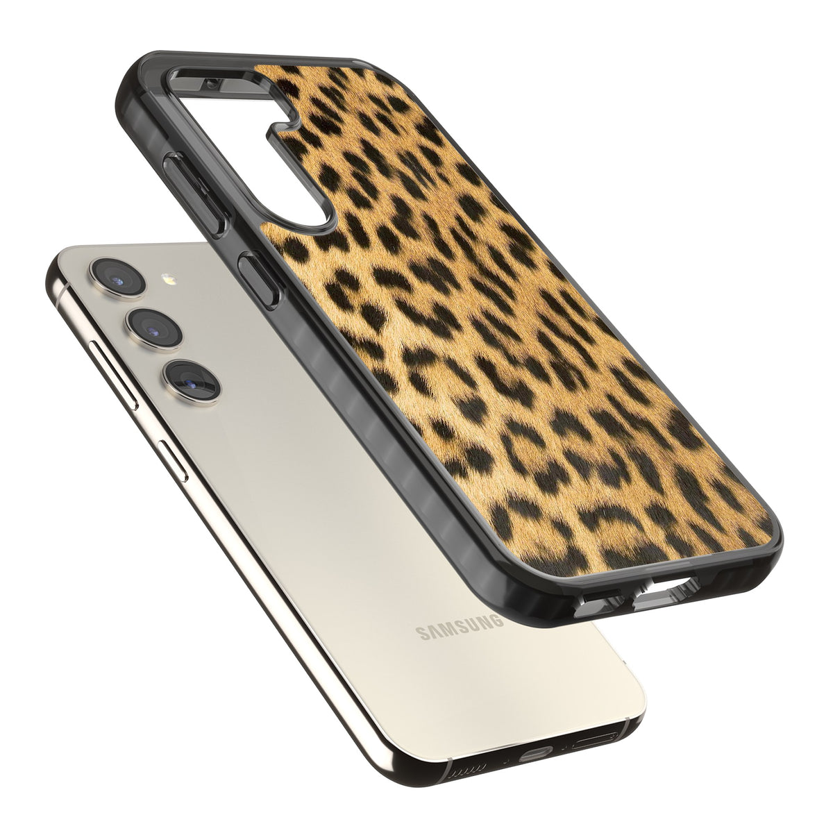 Savannah Leopard Samsung S22 / Samsung S22 Plus / Samsung S23 / Samsung S23 Plus / Samsung S24 / Samsung S24 Plus Impact Black Phone Case angled