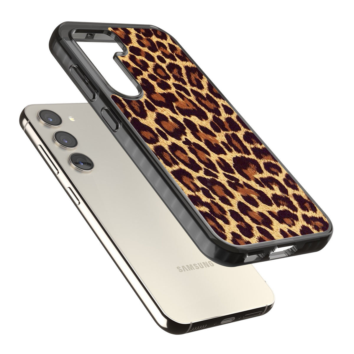Classic Leopard Samsung S22 / Samsung S22 Plus / Samsung S23 / Samsung S23 Plus / Samsung S24 / Samsung S24 Plus Impact Black Phone Case angled
