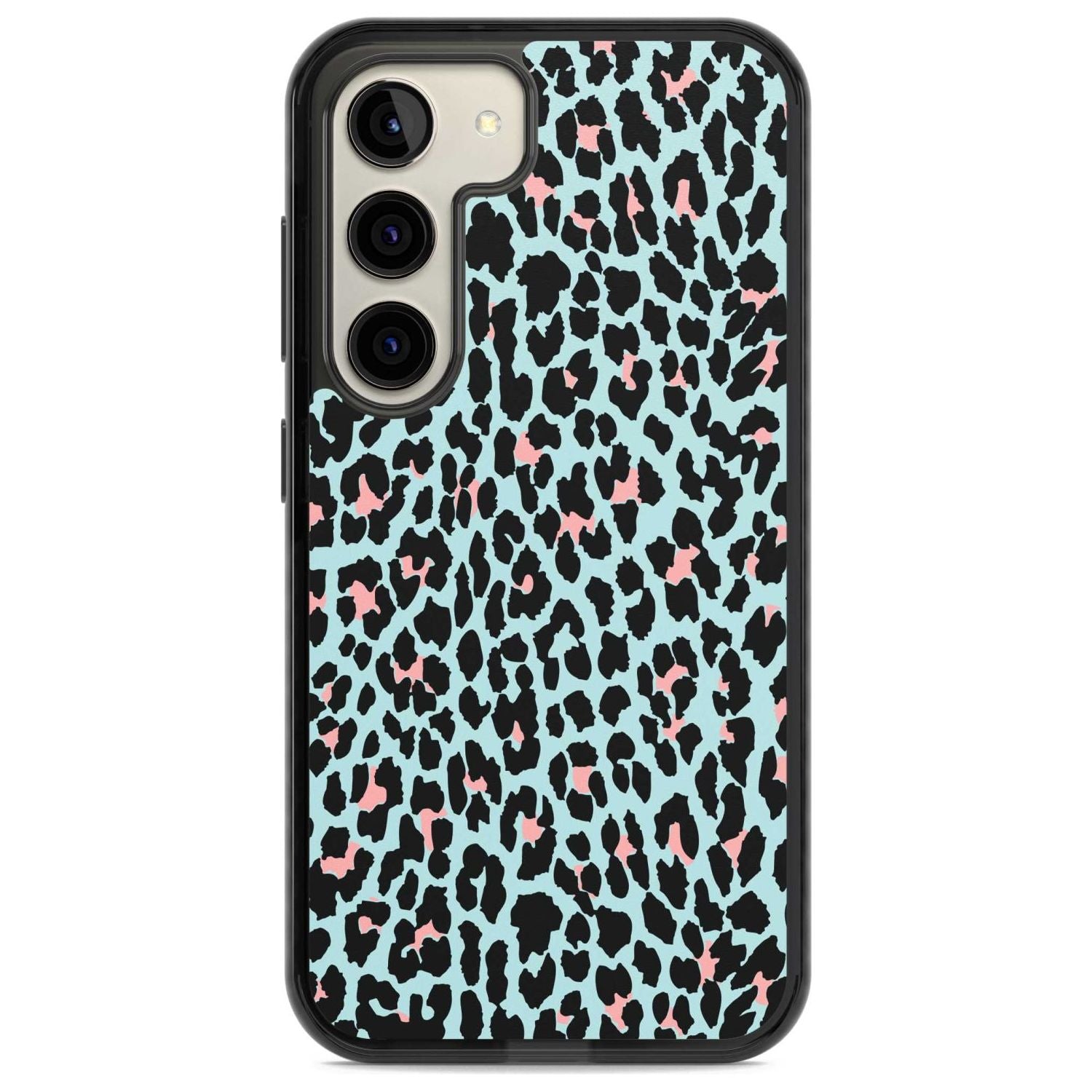 Light Pink on Blue Leopard Print Pattern Phone Case Samsung S22 / Black Impact Case,Samsung S23 / Black Impact Case Blanc Space