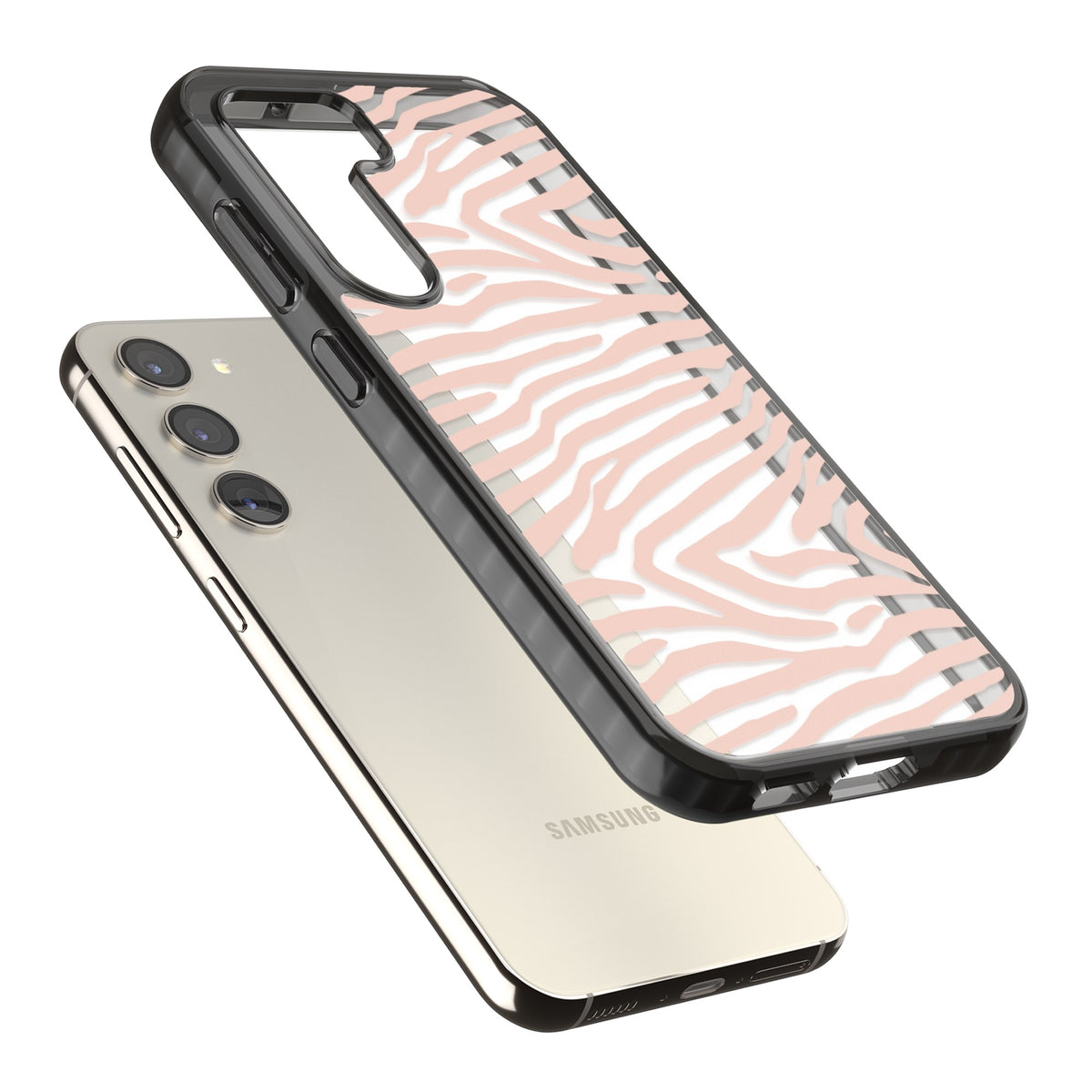 Horizontal Zebra Stripes Transparent Animal Print Samsung S22 / Samsung S22 Plus / Samsung S23 / Samsung S23 Plus / Samsung S24 / Samsung S24 Plus Impact Black Phone Case angled
