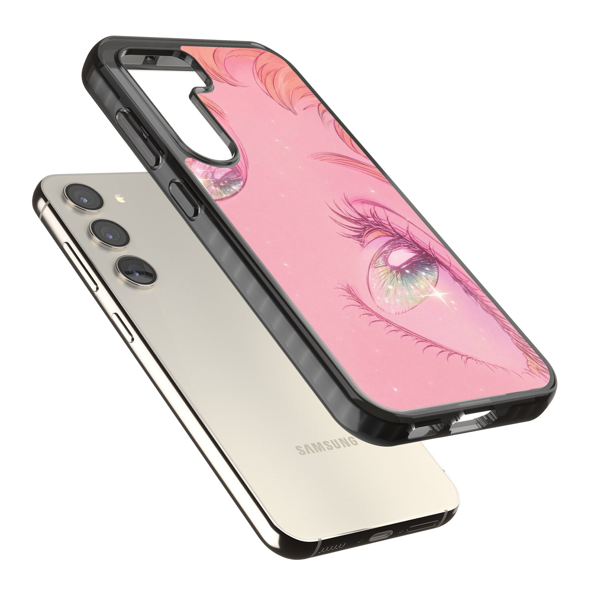 Pink Ethereal Gaze Samsung S22 / Samsung S22 Plus / Samsung S23 / Samsung S23 Plus / Samsung S24 / Samsung S24 Plus Impact Black Phone Case angled