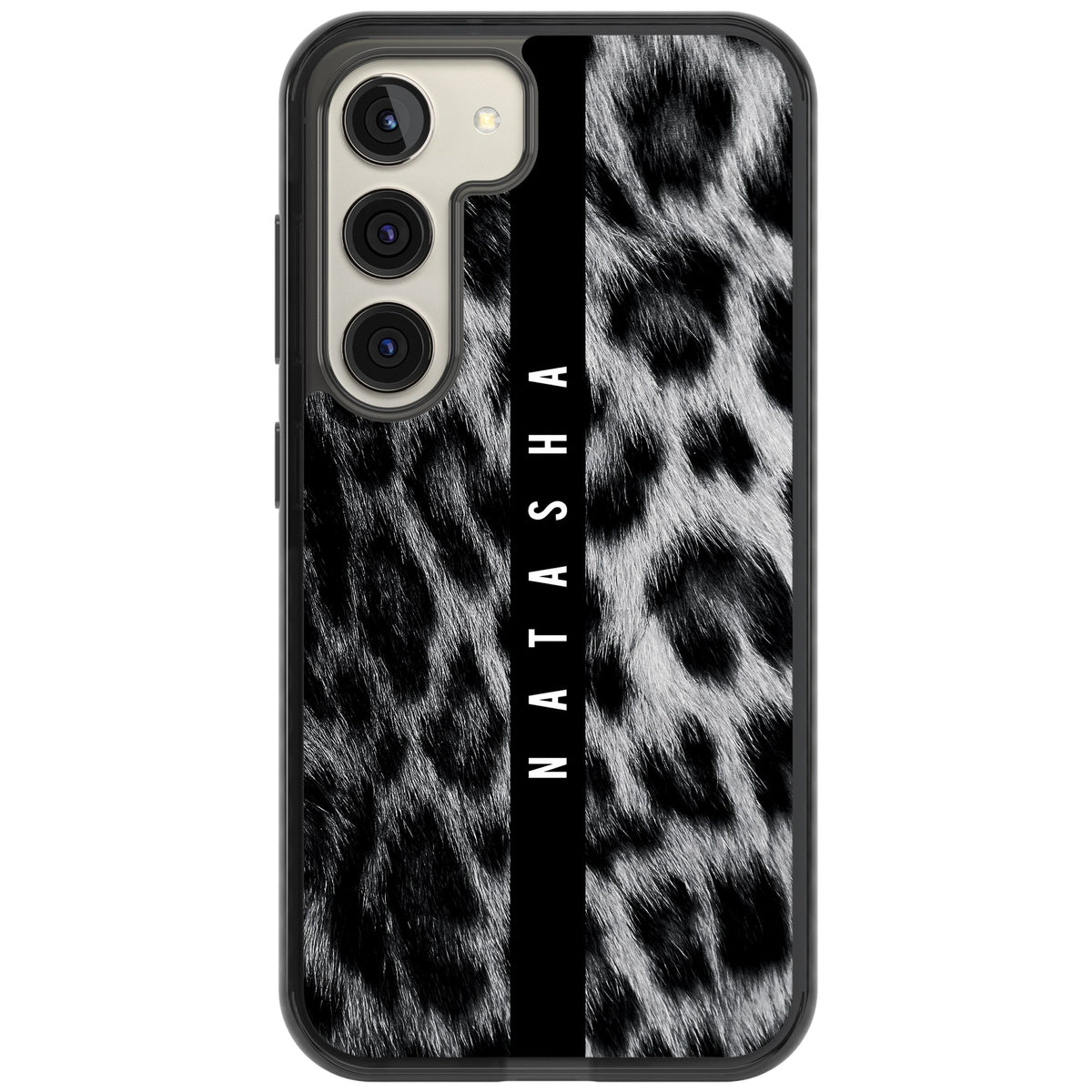 Snow Leopard Samsung S22 / Samsung S22 Plus / Samsung S23 / Samsung S23 Plus / Samsung S24 / Samsung S24 Plus Impact Black Phone Case front