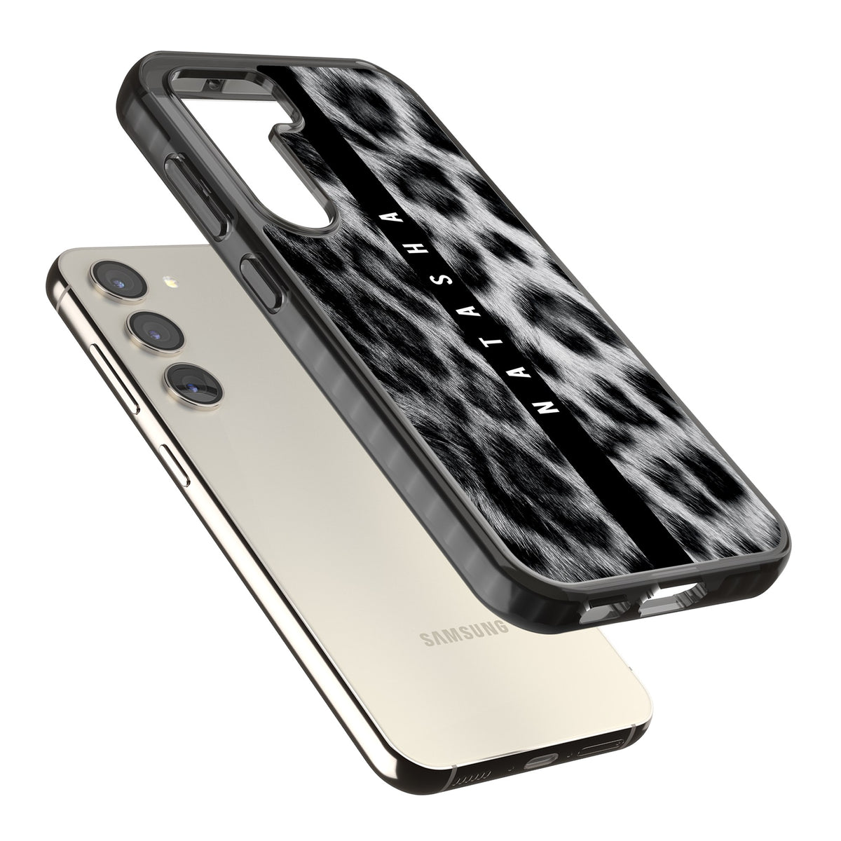 Snow Leopard Samsung S22 / Samsung S22 Plus / Samsung S23 / Samsung S23 Plus / Samsung S24 / Samsung S24 Plus Impact Black Phone Case angled