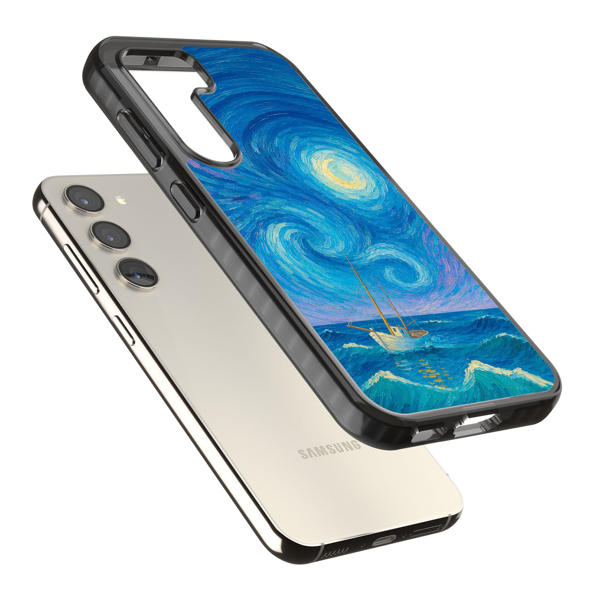 Moonlit Tide Samsung S22 / Samsung S22 Plus / Samsung S23 / Samsung S23 Plus / Samsung S24 / Samsung S24 Plus Impact Black Phone Case angled