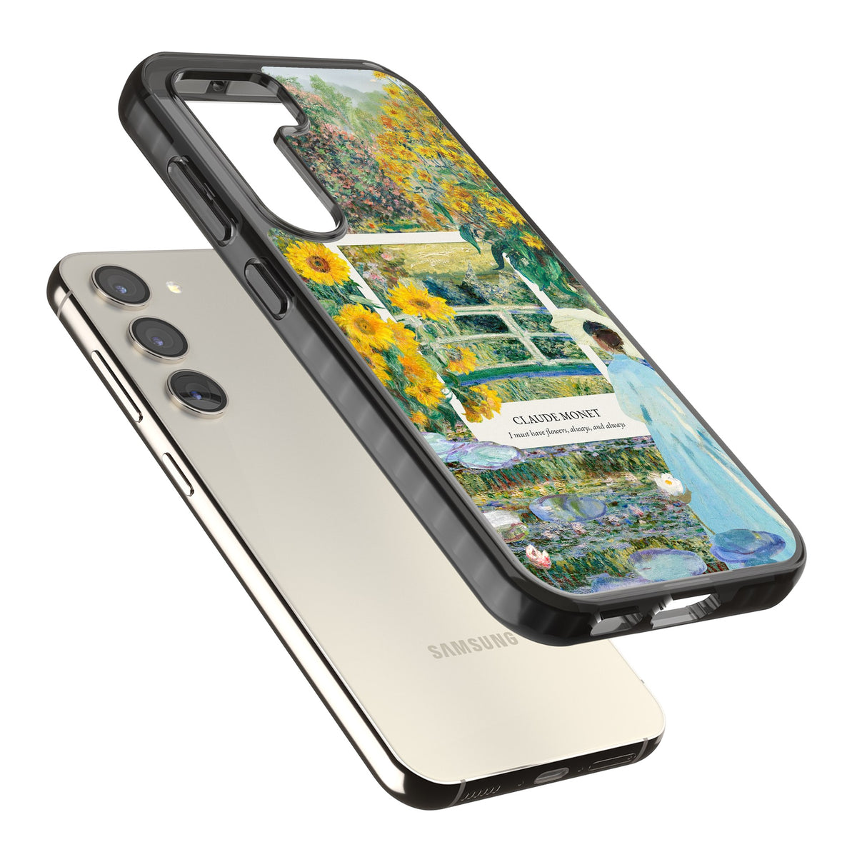 Monet Garden Bridge Samsung S22 / Samsung S22 Plus / Samsung S23 / Samsung S23 Plus / Samsung S24 / Samsung S24 Plus Impact Black Phone Case angled