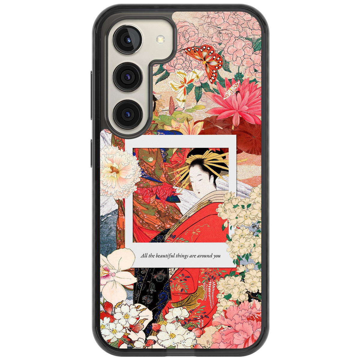 Woodblock Geisha Samsung S22 / Samsung S22 Plus / Samsung S23 / Samsung S23 Plus / Samsung S24 / Samsung S24 Plus Impact Black Phone Case front