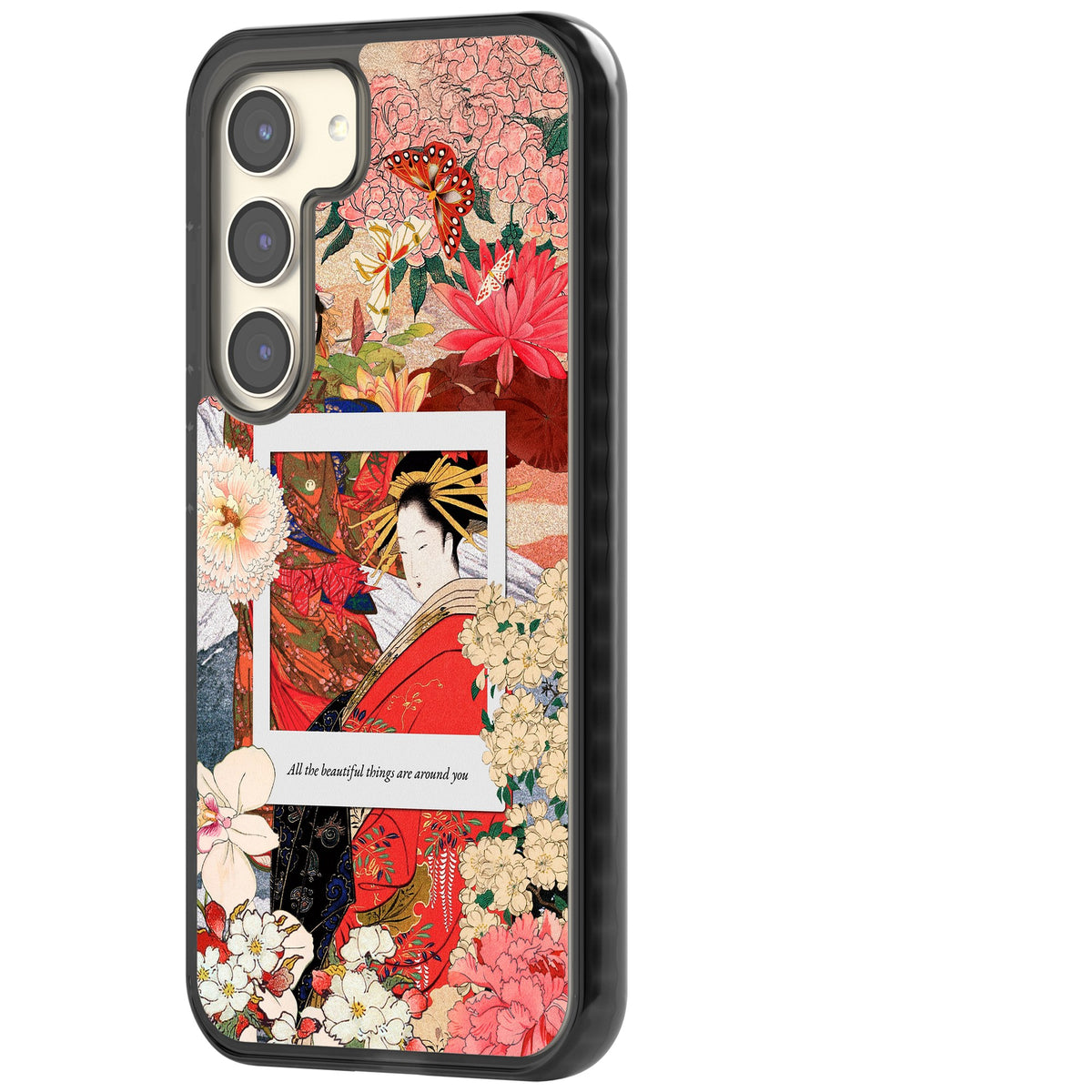 Woodblock Geisha Samsung S22 / Samsung S22 Plus / Samsung S23 / Samsung S23 Plus / Samsung S24 / Samsung S24 Plus Impact Black Phone Case side