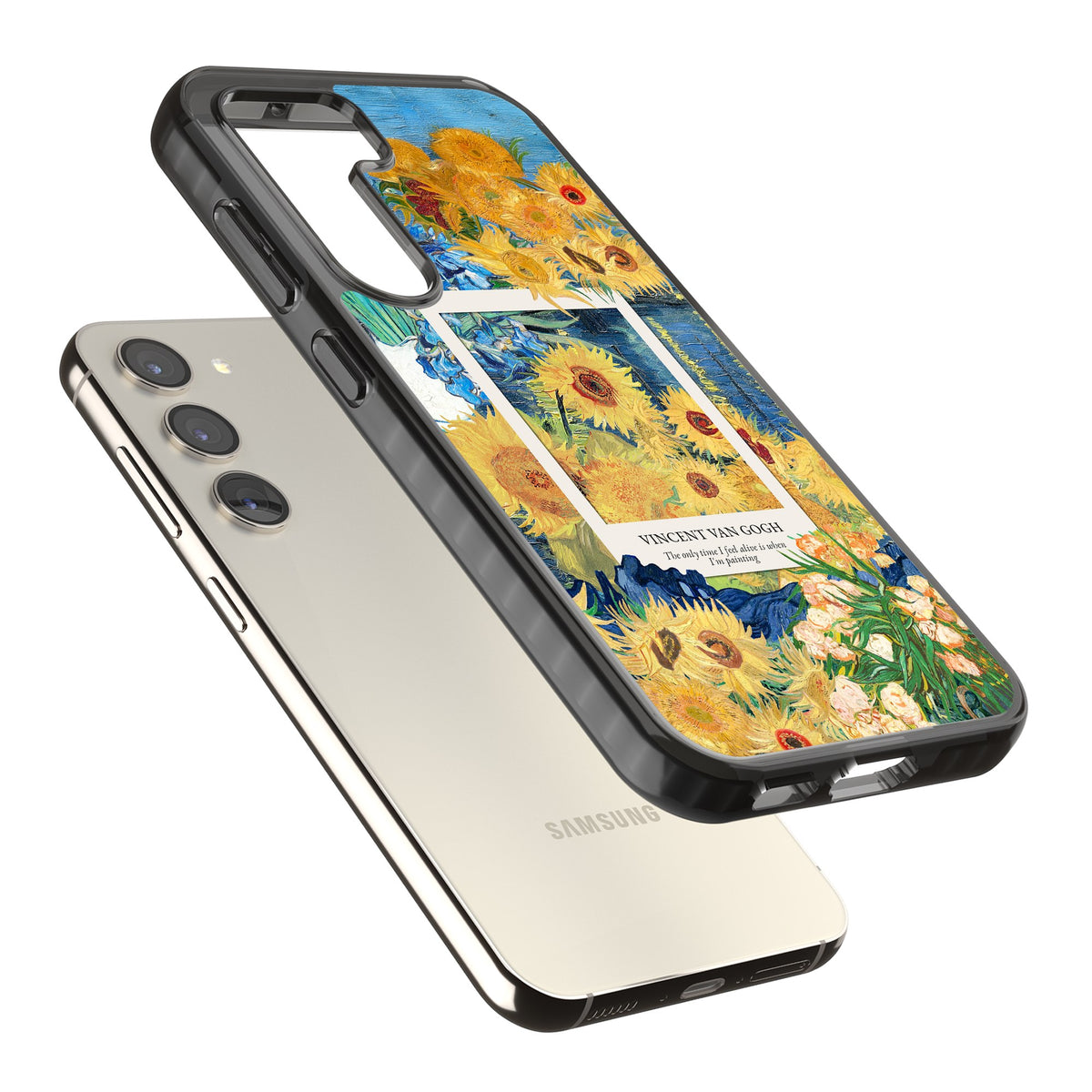 Van Gogh Sunflowers Samsung S22 / Samsung S22 Plus / Samsung S23 / Samsung S23 Plus / Samsung S24 / Samsung S24 Plus Impact Black Phone Case angled