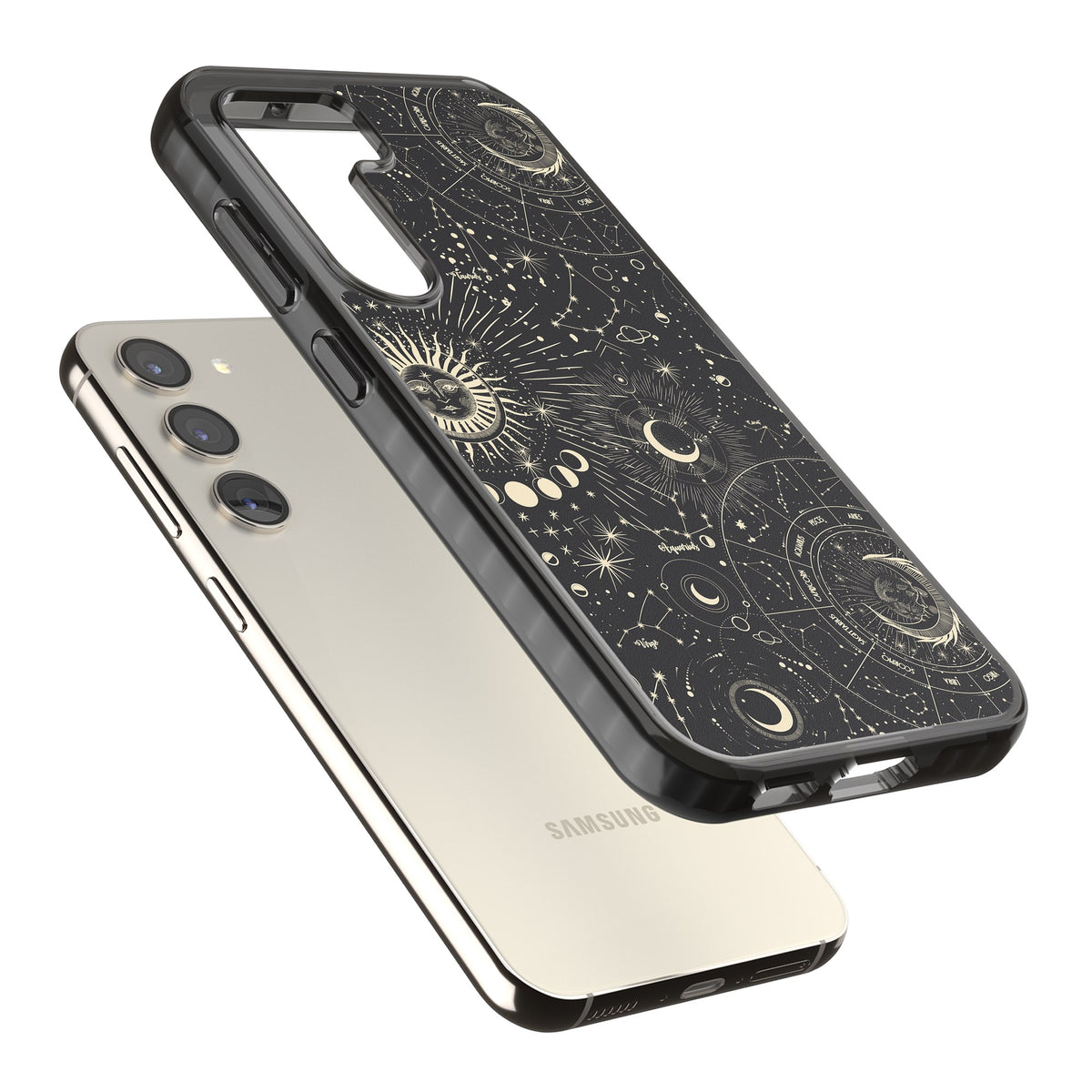 Cosmic Oracle Samsung S22 / Samsung S22 Plus / Samsung S23 / Samsung S23 Plus / Samsung S24 / Samsung S24 Plus Impact Black Phone Case angled
