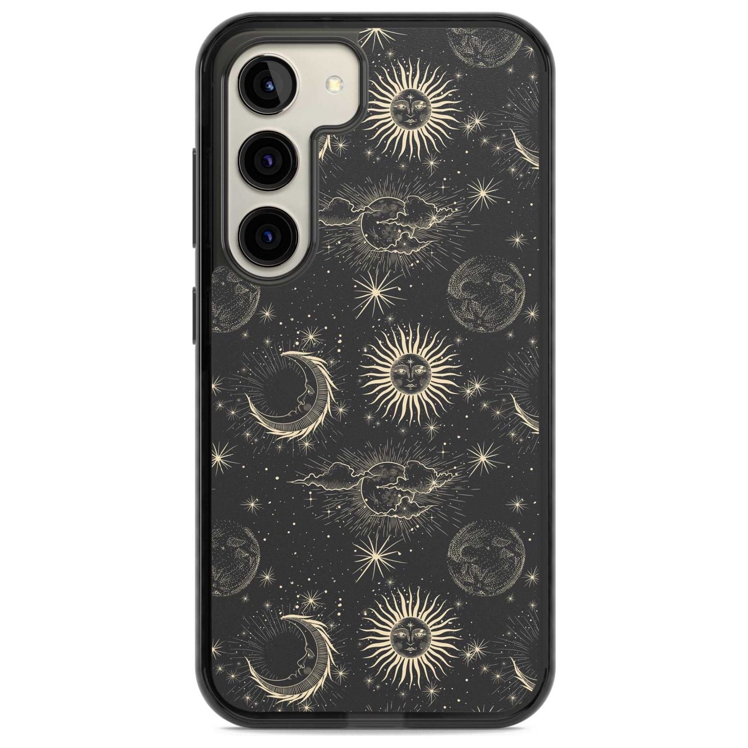 Large Suns, Moons & Clouds Astrological Phone Case Samsung S22 / Black Impact Case,Samsung S23 / Black Impact Case Blanc Space
