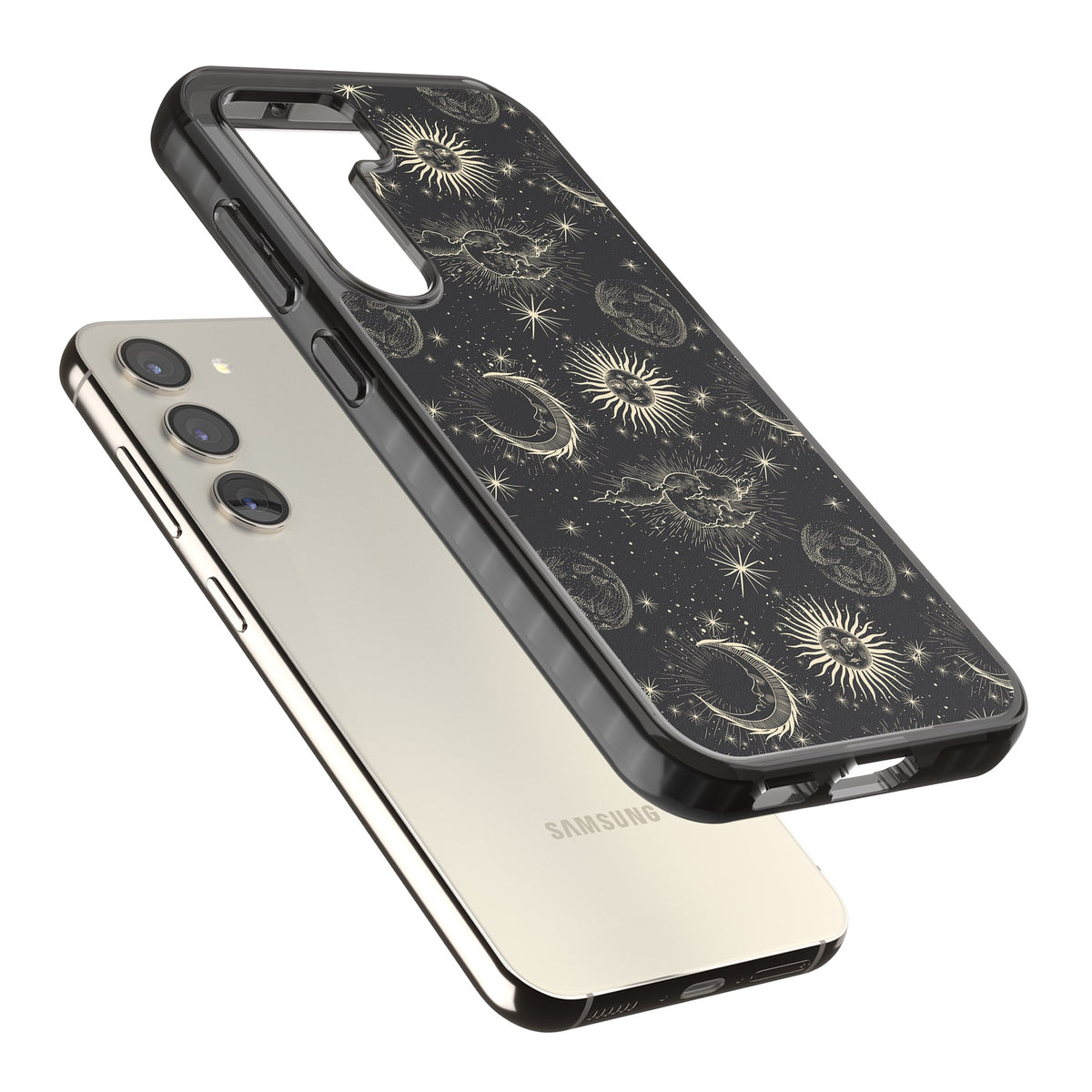 Celestial Almanac Samsung S22 / Samsung S22 Plus / Samsung S23 / Samsung S23 Plus / Samsung S24 / Samsung S24 Plus Impact Black Phone Case angled