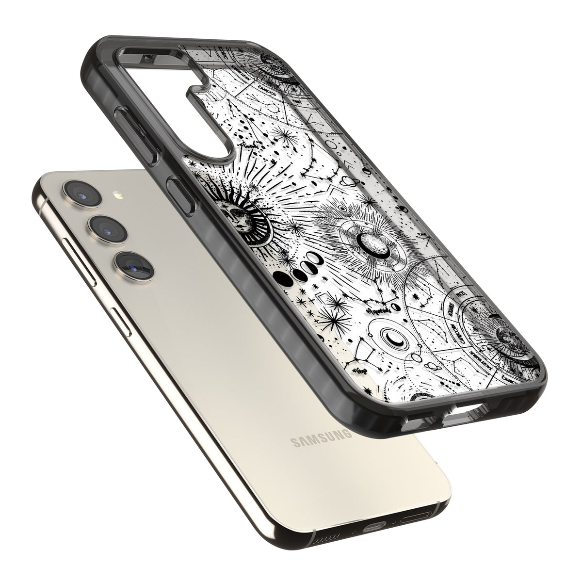Celestial Chart Samsung S22 / Samsung S22 Plus / Samsung S23 / Samsung S23 Plus / Samsung S24 / Samsung S24 Plus Impact Black Phone Case angled