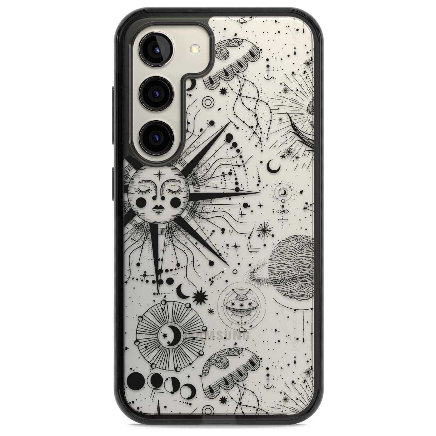 Large Sun Vintage Astrological Phone Case Samsung S22 / Black Impact Case,Samsung S23 / Black Impact Case Blanc Space
