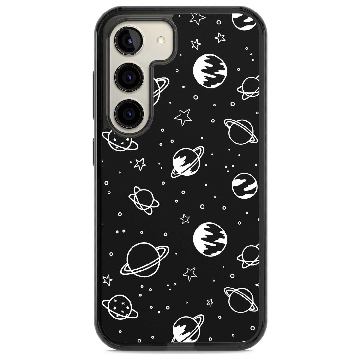 Cosmic Outer Space Design White on Black Phone Case Samsung S22 / Black Impact Case,Samsung S23 / Black Impact Case Blanc Space