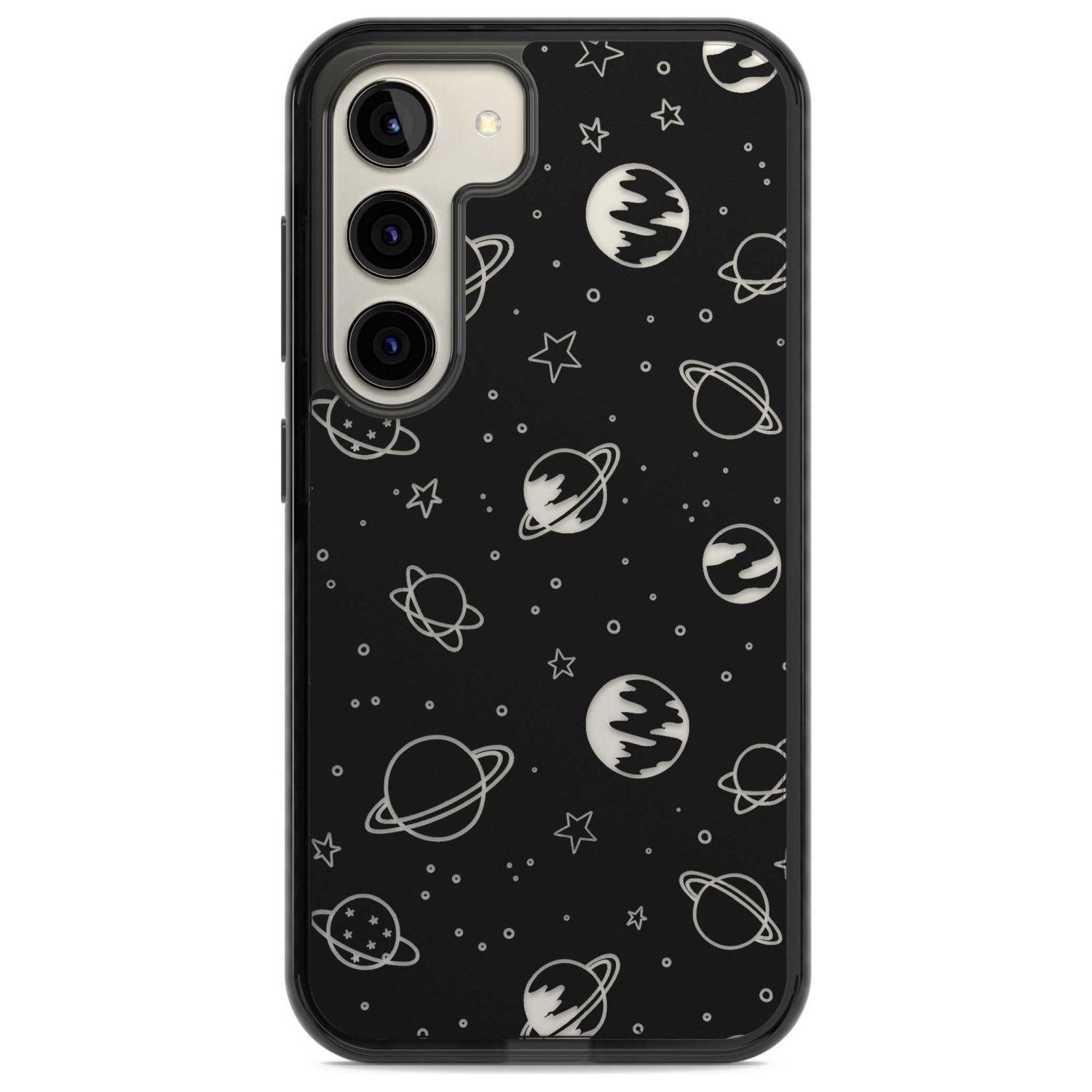 Cosmic Outer Space Design Clear on Black Phone Case Samsung S22 / Black Impact Case,Samsung S23 / Black Impact Case Blanc Space