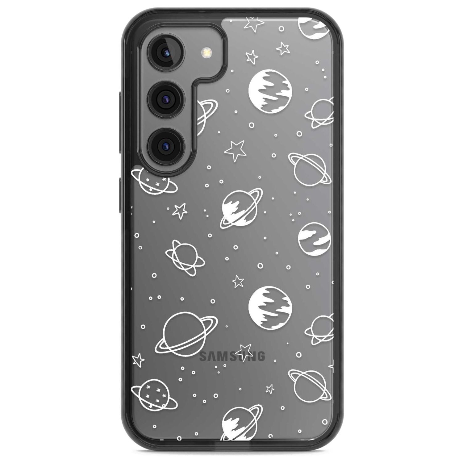 Cosmic Outer Space Design White on Clear Phone Case Samsung S22 / Black Impact Case,Samsung S23 / Black Impact Case Blanc Space