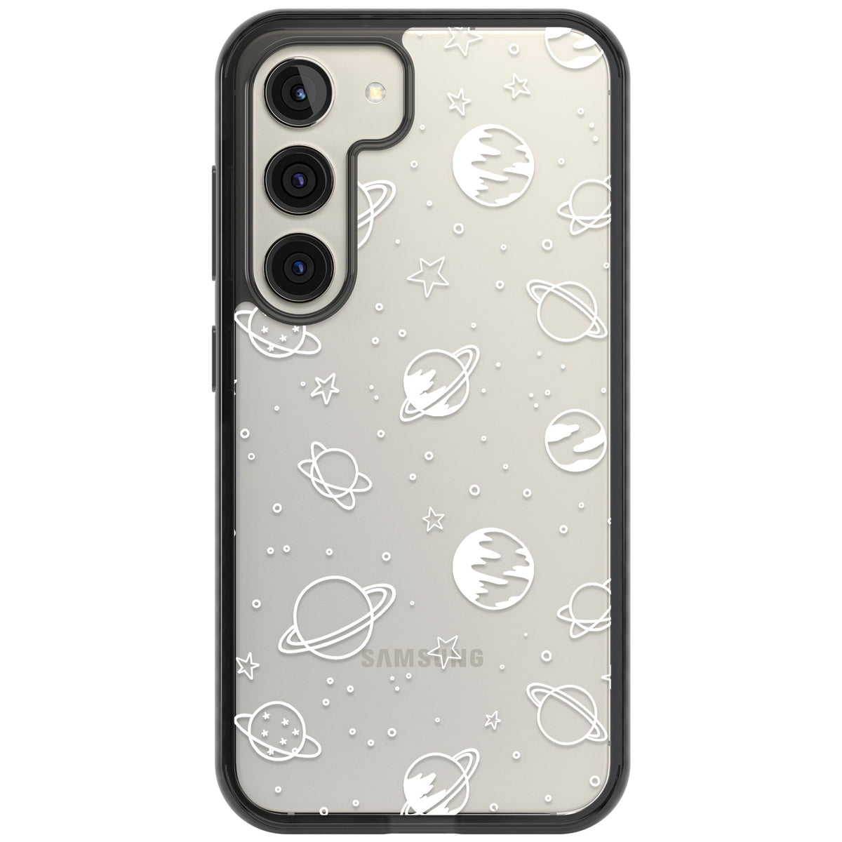 White Cosmic Samsung S22 / Samsung S22 Plus / Samsung S23 / Samsung S23 Plus / Samsung S24 / Samsung S24 Plus Impact Black Phone Case front