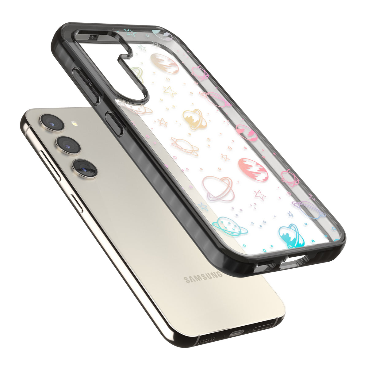 Pastel Cosmos Samsung S22 / Samsung S22 Plus / Samsung S23 / Samsung S23 Plus / Samsung S24 / Samsung S24 Plus Impact Black Phone Case angled