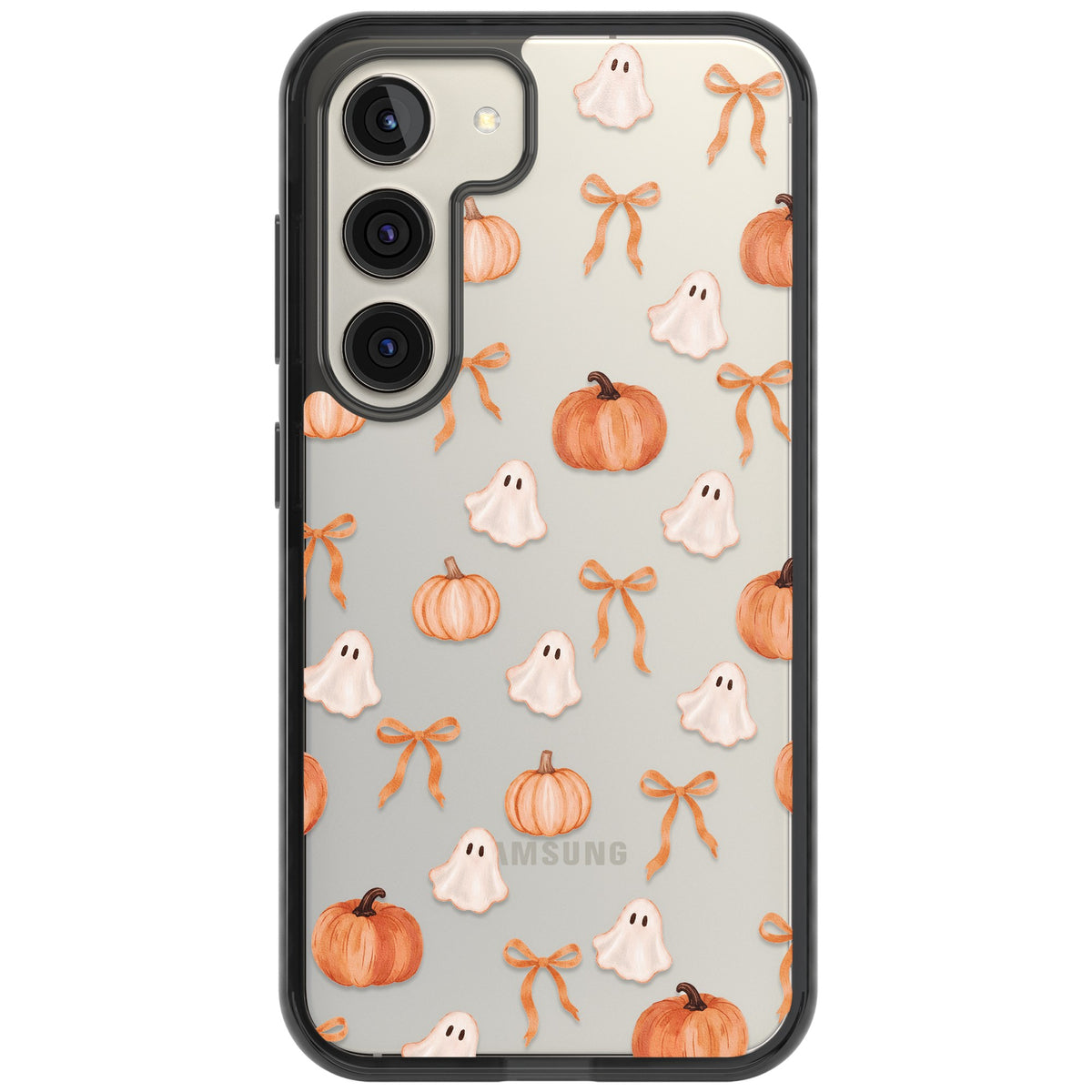 Bows, Ghosts & Pumpkins Samsung S22 / Samsung S22 Plus / Samsung S23 / Samsung S23 Plus / Samsung S24 / Samsung S24 Plus Impact Black Phone Case front