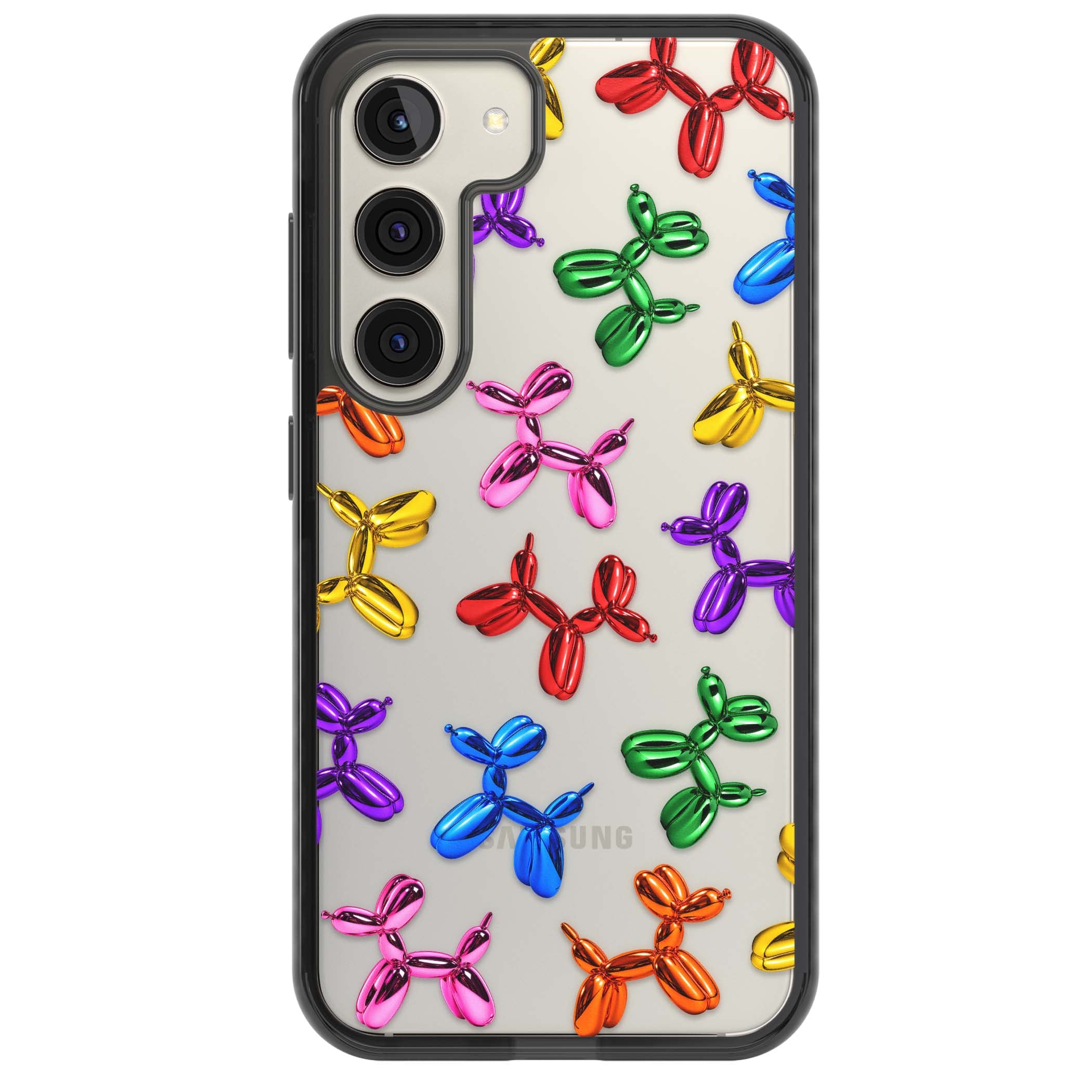 Balloon Dogs pop art iPhone case featuring rainbow chrome balloon dogs in Jeff Koons style | Black Impact case for Samsung Galaxy S24, Samsung Galaxy S23, Samsung Galaxy S22