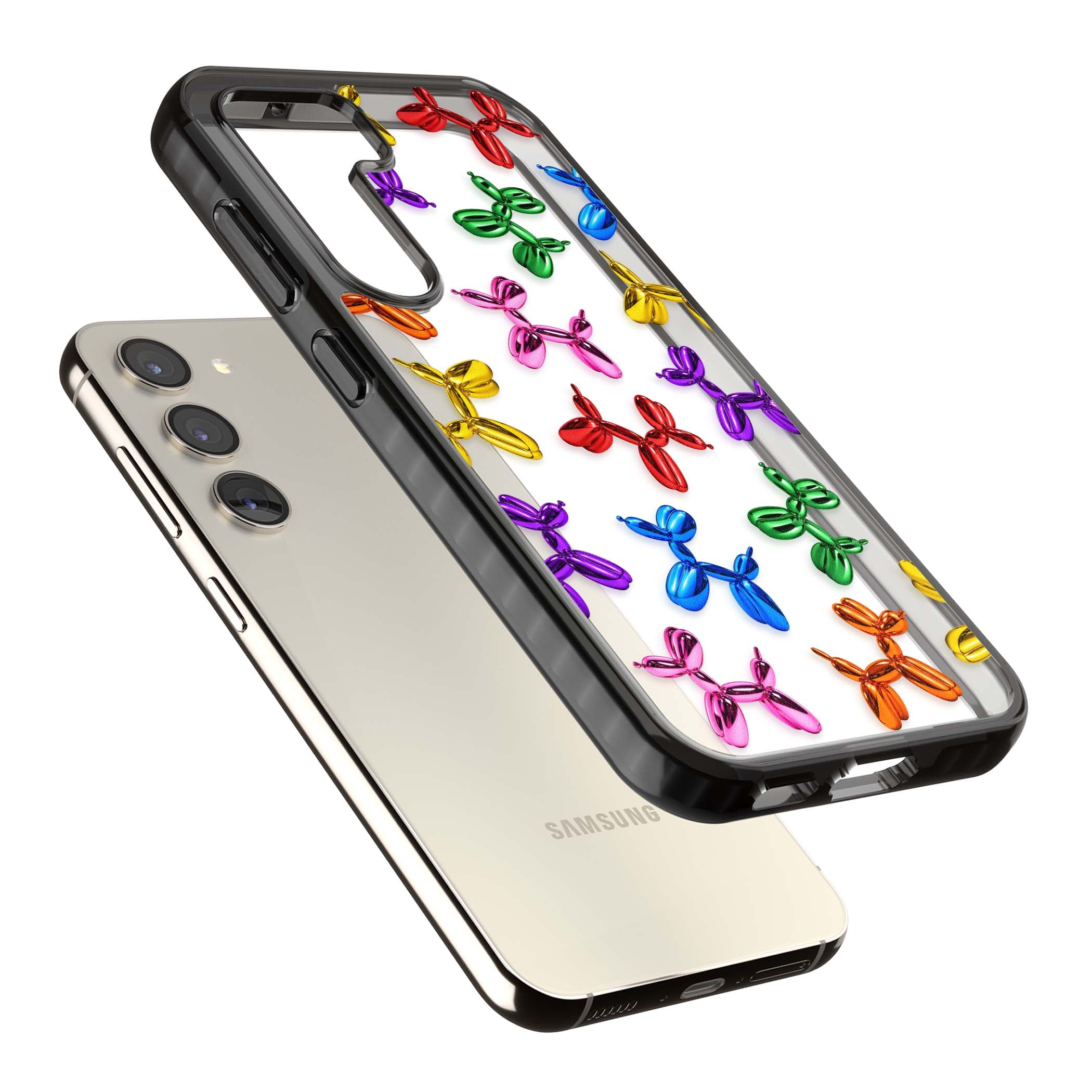 Balloon Dogs pop art iPhone case featuring rainbow chrome balloon dogs in Jeff Koons style | Black Impact case for Samsung Galaxy S24, Samsung Galaxy S23, Samsung Galaxy S22