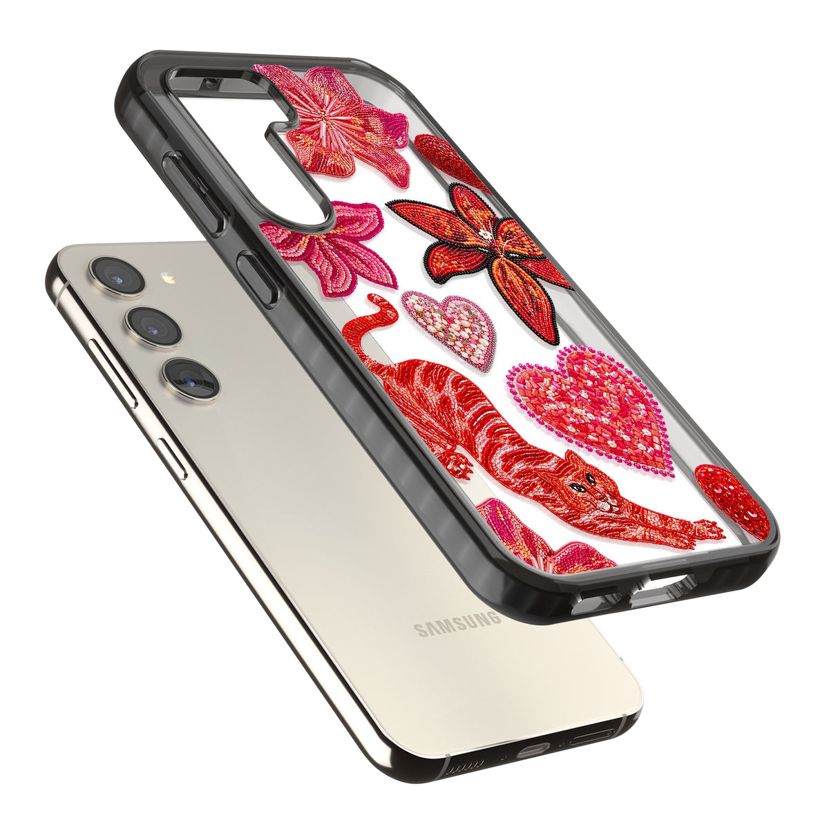 Beaded Boho Samsung S22 / Samsung S22 Plus / Samsung S23 / Samsung S23 Plus / Samsung S24 / Samsung S24 Plus Impact Black Phone Case angled