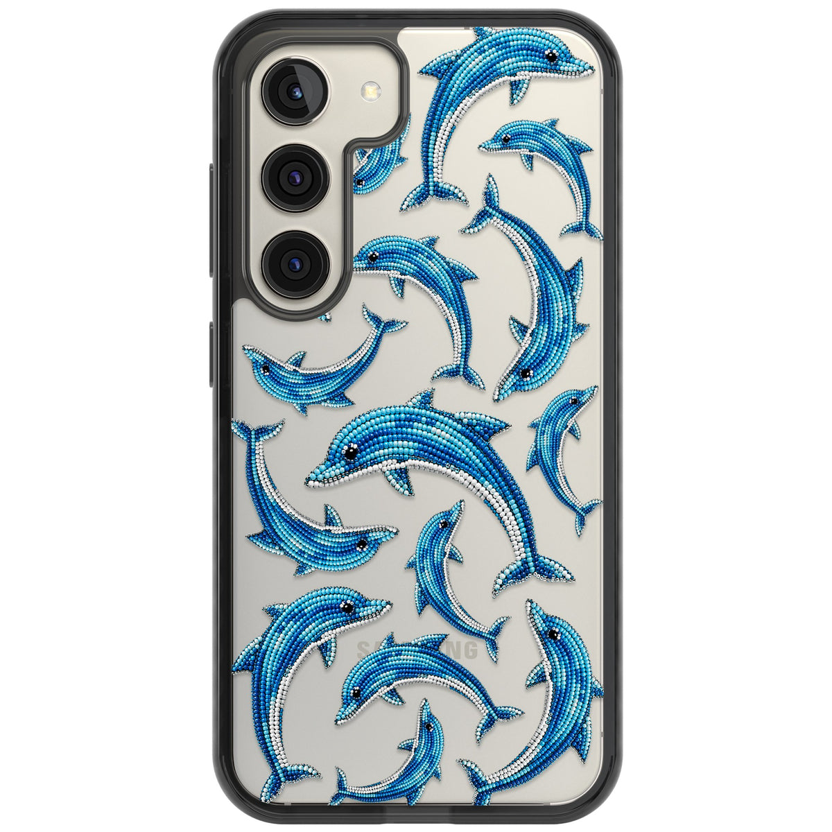 Beaded Dolphins Samsung S22 / Samsung S22 Plus / Samsung S23 / Samsung S23 Plus / Samsung S24 / Samsung S24 Plus Impact Black Phone Case front