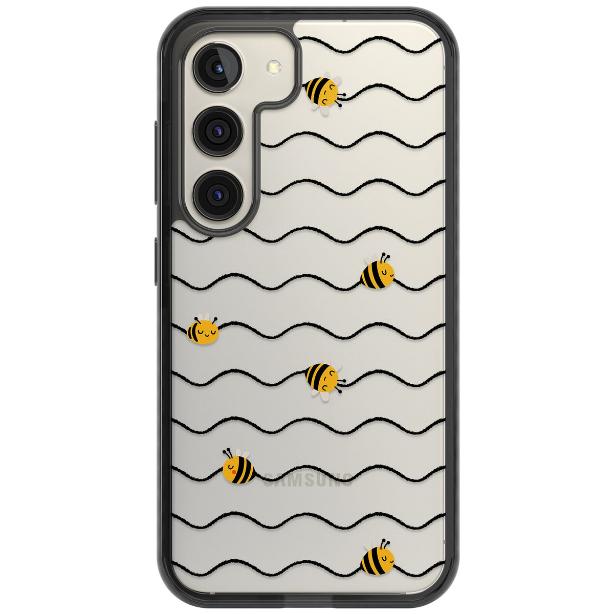 Bee Wave Pattern Samsung S22 / Samsung S22 Plus / Samsung S23 / Samsung S23 Plus / Samsung S24 / Samsung S24 Plus Impact Black Phone Case front