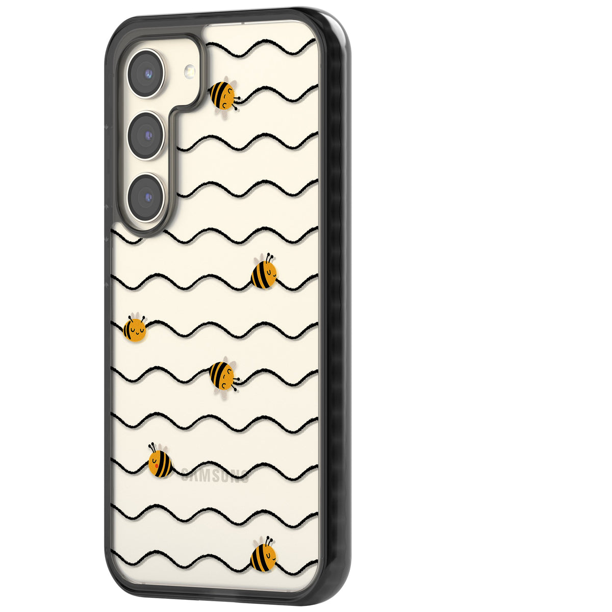 Bee Wave Pattern Samsung S22 / Samsung S22 Plus / Samsung S23 / Samsung S23 Plus / Samsung S24 / Samsung S24 Plus Impact Black Phone Case side