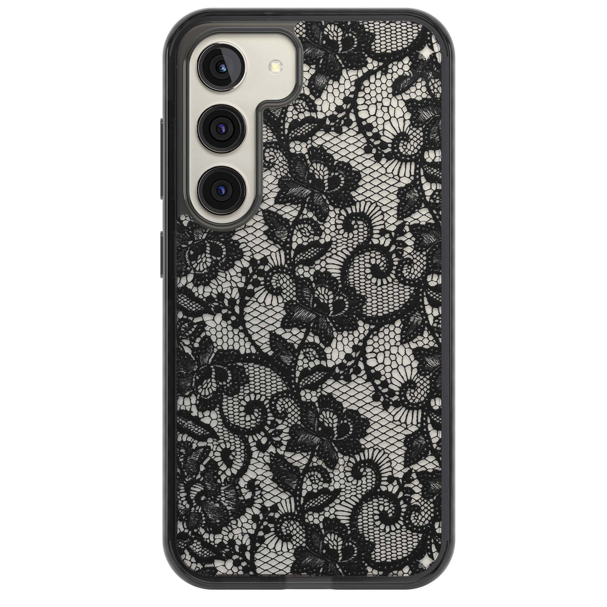 Black Lace gothic iPhone case featuring intricate black floral lace pattern with vintage whimsigoth detail | Black Impact case for Samsung Galaxy S24, Samsung Galaxy S23, Samsung Galaxy S22