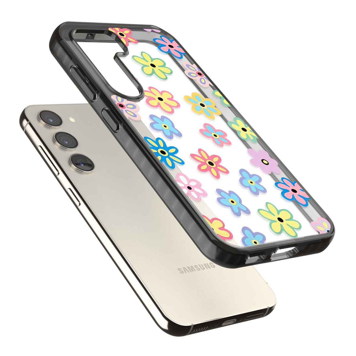 Bloom Pop Samsung S22 / Samsung S22 Plus / Samsung S23 / Samsung S23 Plus / Samsung S24 / Samsung S24 Plus Impact Black Phone Case angled