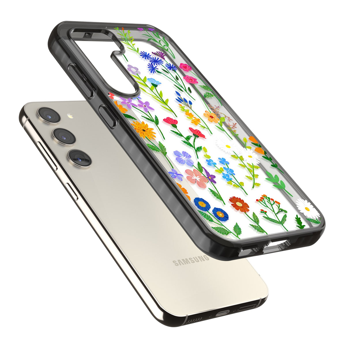 Wildflower Garden Samsung S22 / Samsung S22 Plus / Samsung S23 / Samsung S23 Plus / Samsung S24 / Samsung S24 Plus Impact Black Phone Case angled