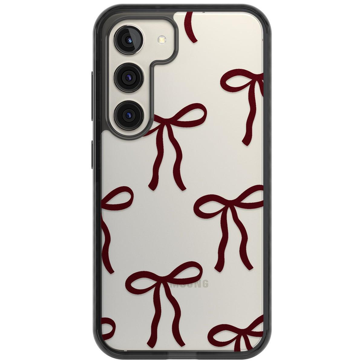 Burgundy Bows Samsung S22 / Samsung S22 Plus / Samsung S23 / Samsung S23 Plus / Samsung S24 / Samsung S24 Plus Impact Black Phone Case front