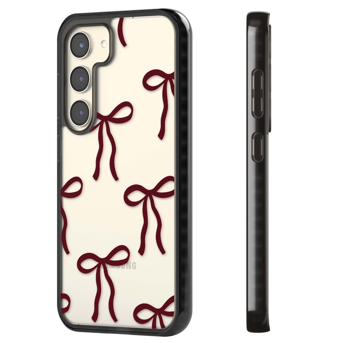 Burgundy Bows coquette iPhone case featuring hand-drawn burgundy red bows on a clear background | Black Impact case for Samsung Galaxy S24, Samsung Galaxy S23, Samsung Galaxy S22