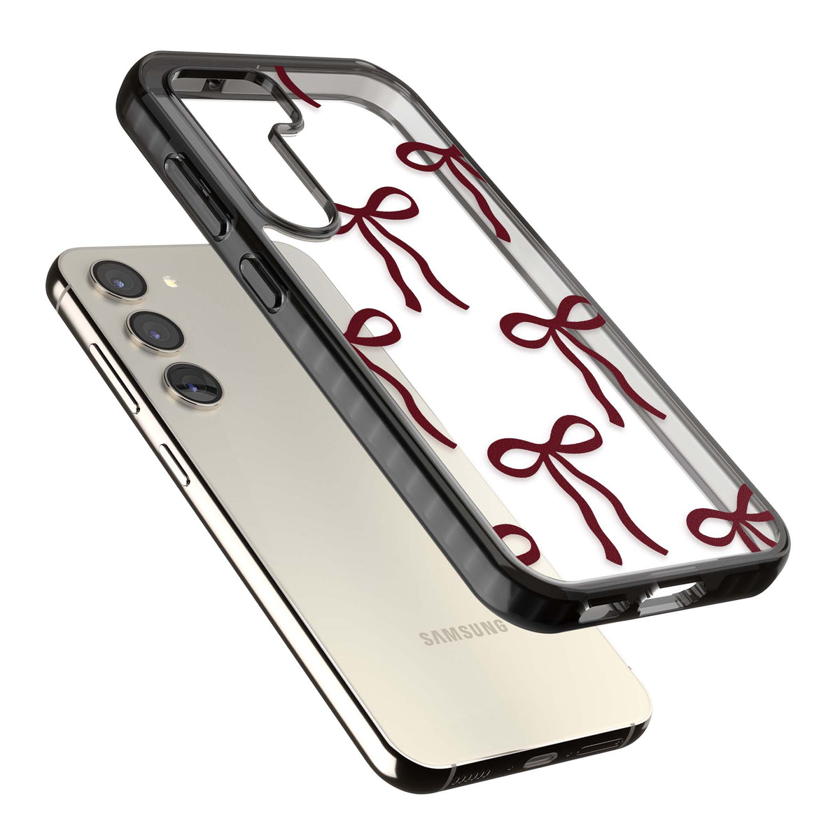 Burgundy Bows coquette iPhone case featuring hand-drawn burgundy red bows on a clear background | Black Impact case for Samsung Galaxy S24, Samsung Galaxy S23, Samsung Galaxy S22