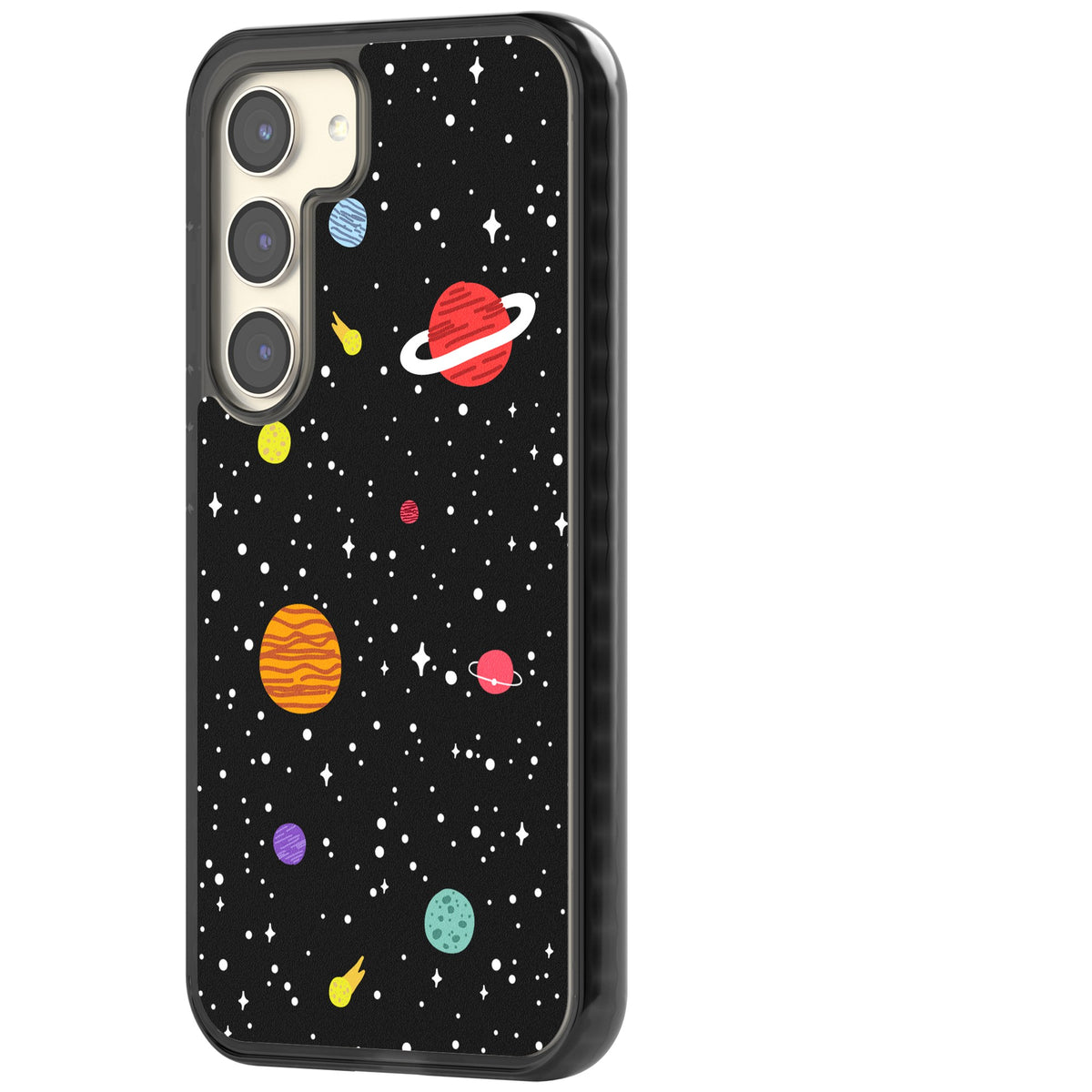 Cute Cartoon Planets Samsung S22 / Samsung S22 Plus / Samsung S23 / Samsung S23 Plus / Samsung S24 / Samsung S24 Plus Impact Black Phone Case side