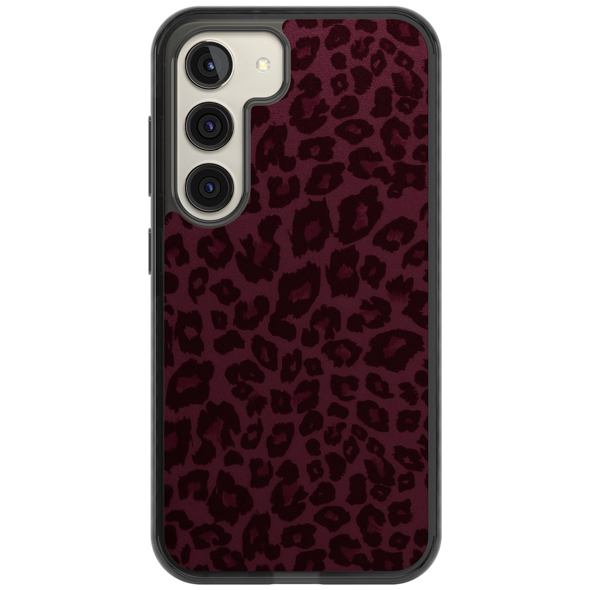 Burgundy Leopard Samsung S22 / Samsung S22 Plus / Samsung S23 / Samsung S23 Plus / Samsung S24 / Samsung S24 Plus Impact Black Phone Case front