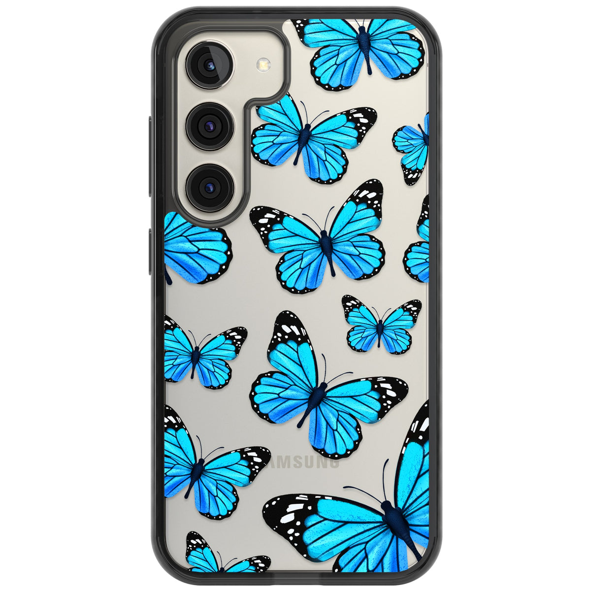 Azure Butterflies Samsung S22 / Samsung S22 Plus / Samsung S23 / Samsung S23 Plus / Samsung S24 / Samsung S24 Plus Impact Black Phone Case front