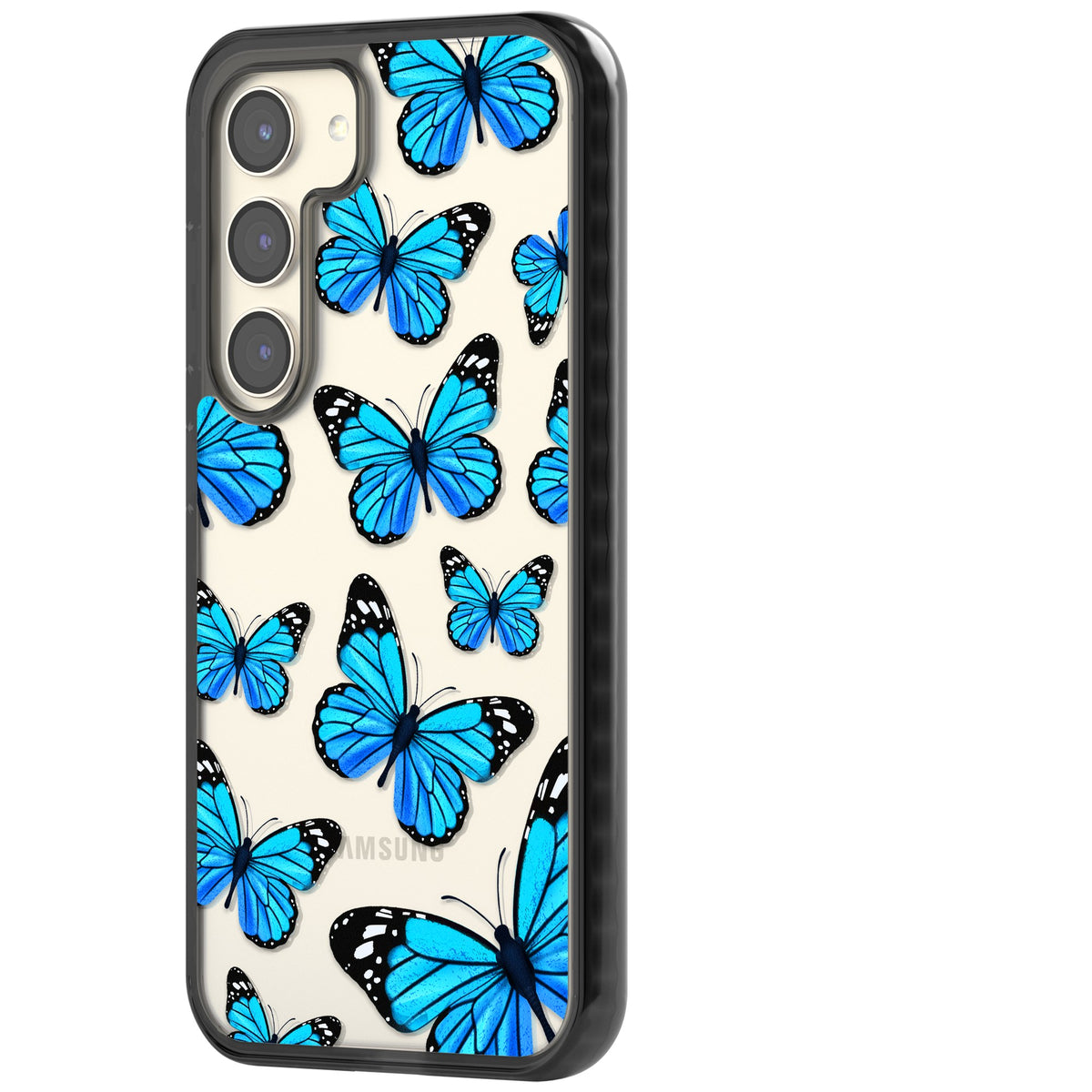 Azure Butterflies Samsung S22 / Samsung S22 Plus / Samsung S23 / Samsung S23 Plus / Samsung S24 / Samsung S24 Plus Impact Black Phone Case side