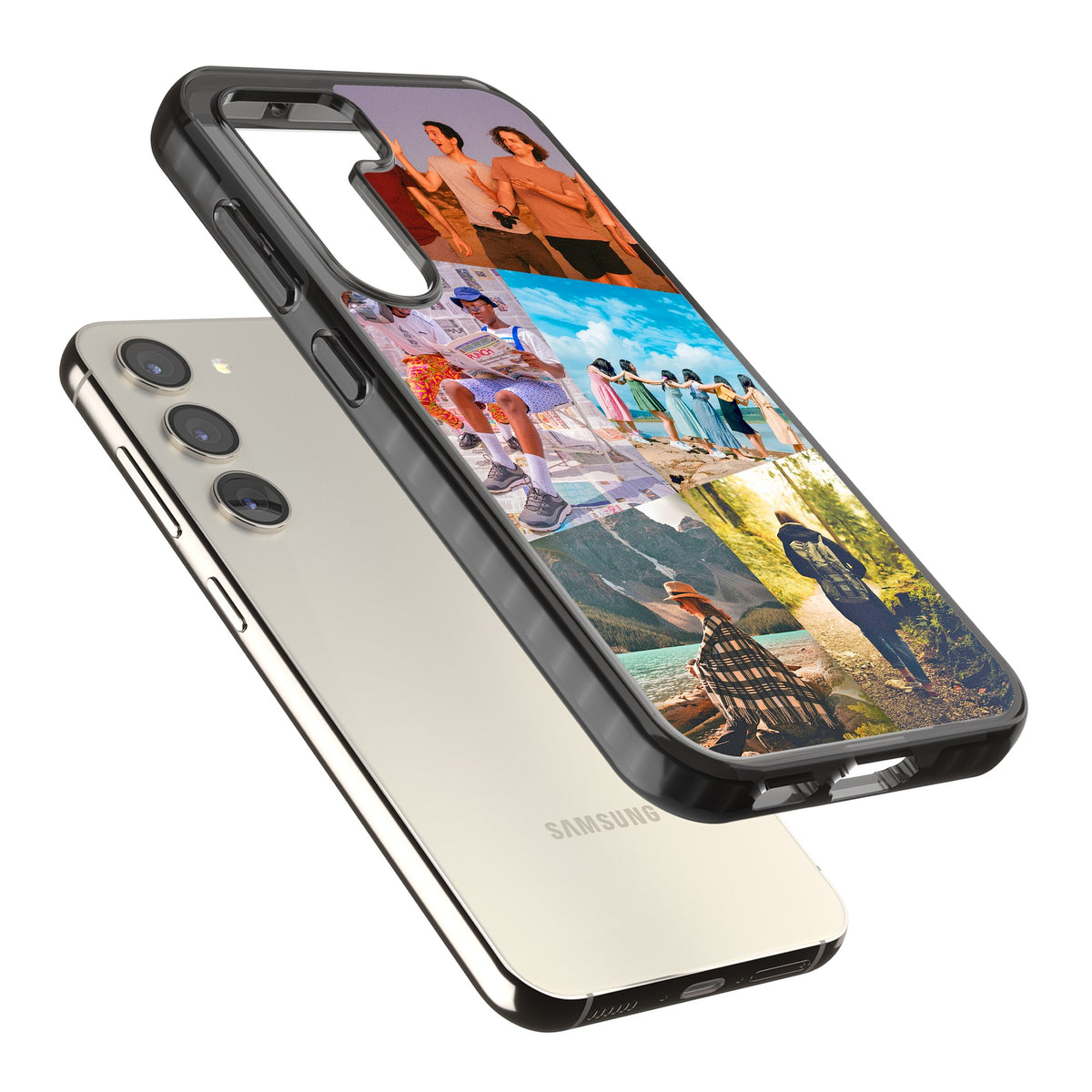 Personalised Abstract Photo Grid Samsung S22 / Samsung S22 Plus / Samsung S23 / Samsung S23 Plus / Samsung S24 / Samsung S24 Plus Impact Black Phone Case angled
