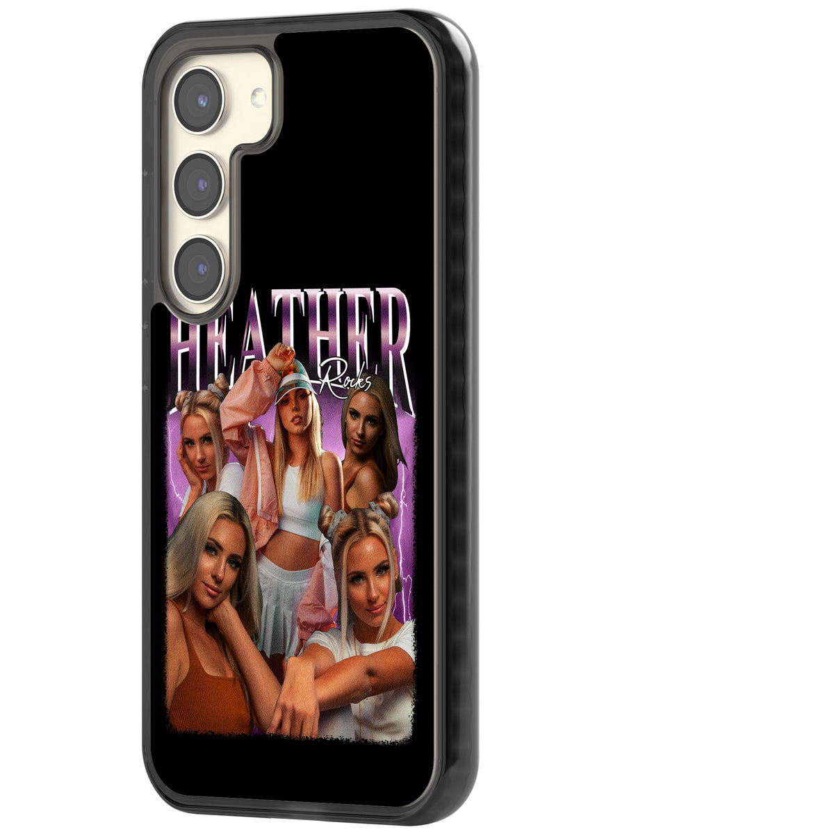 Personalised Airbrush Name & Photo Collage (Pink) Samsung S22 / Samsung S22 Plus / Samsung S23 / Samsung S23 Plus / Samsung S24 / Samsung S24 Plus Impact Black Phone Case side