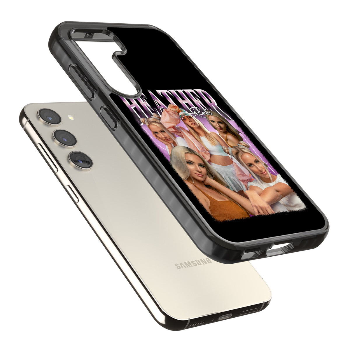 Personalised Airbrush Name & Photo Collage (Pink) Samsung S22 / Samsung S22 Plus / Samsung S23 / Samsung S23 Plus / Samsung S24 / Samsung S24 Plus Impact Black Phone Case angled