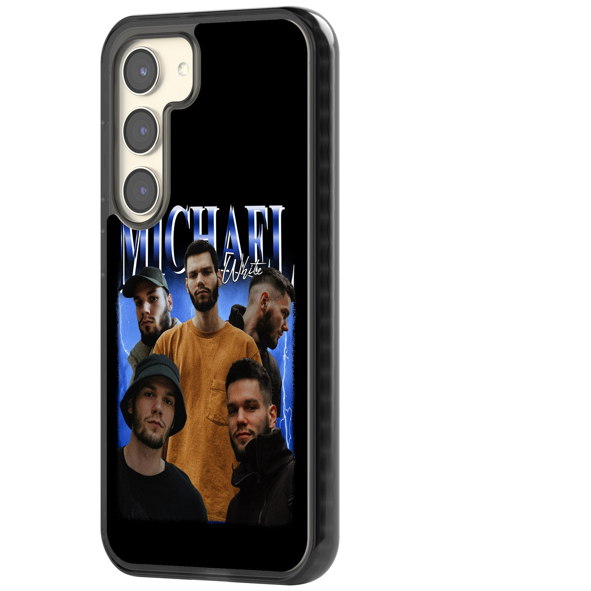 Personalised Airbrush Name & Photo Collage (Blue) Samsung S22 / Samsung S22 Plus / Samsung S23 / Samsung S23 Plus / Samsung S24 / Samsung S24 Plus Impact Black Phone Case side