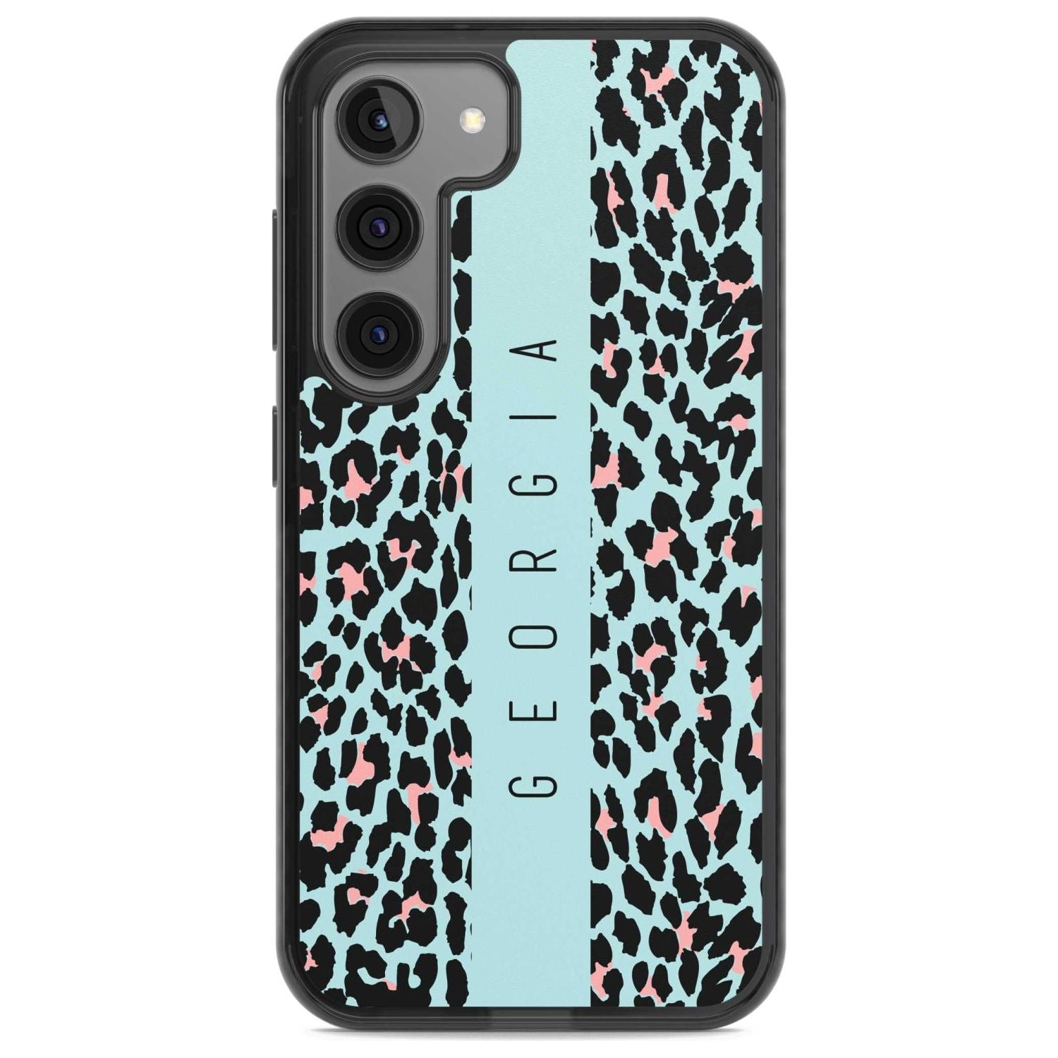 Personalised Blue Leopard Spots Custom Phone Case Samsung S22 / Black Impact Case,Samsung S23 / Black Impact Case Blanc Space