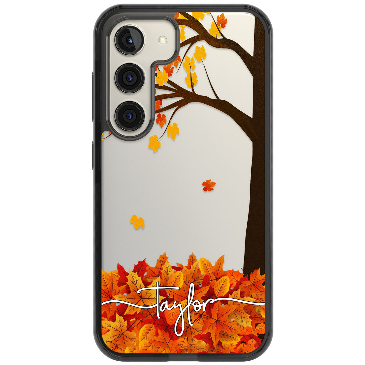 Personalised Autumn Leaves Samsung S22 / Samsung S22 Plus / Samsung S23 / Samsung S23 Plus / Samsung S24 / Samsung S24 Plus Impact Black Phone Case front