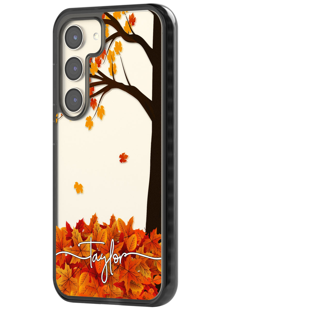 Personalised Autumn Leaves Samsung S22 / Samsung S22 Plus / Samsung S23 / Samsung S23 Plus / Samsung S24 / Samsung S24 Plus Impact Black Phone Case side