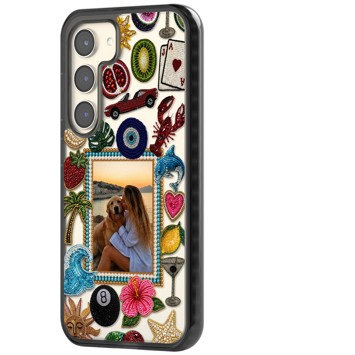 Personalised Beaded Photo Samsung S22 / Samsung S22 Plus / Samsung S23 / Samsung S23 Plus / Samsung S24 / Samsung S24 Plus Impact Black Phone Case side