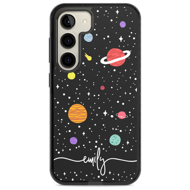 Personalised Cute Cartoon Planets Phone Case Samsung S22 / Black Impact Case,Samsung S23 / Black Impact Case Blanc Space