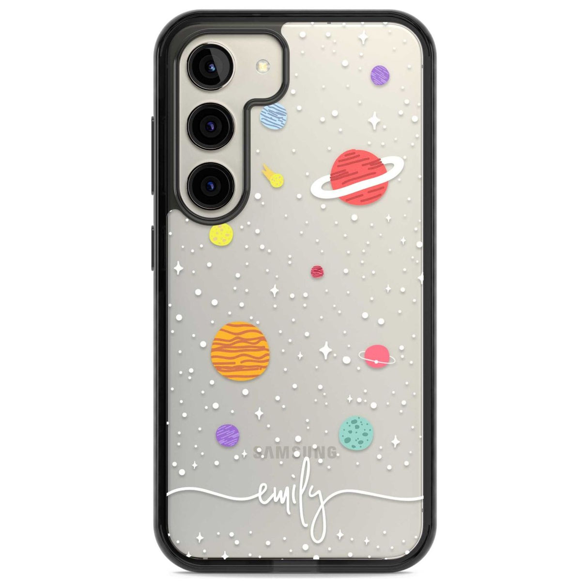 Personalised Cute Cartoon Planets (Clear) Phone Case Samsung S22 / Black Impact Case,Samsung S23 / Black Impact Case Blanc Space