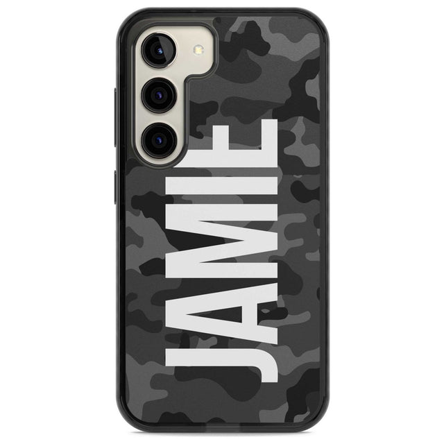 Personalised Vertical Name Black Camouflage Custom Phone Case Samsung S22 / Black Impact Case,Samsung S23 / Black Impact Case Blanc Space